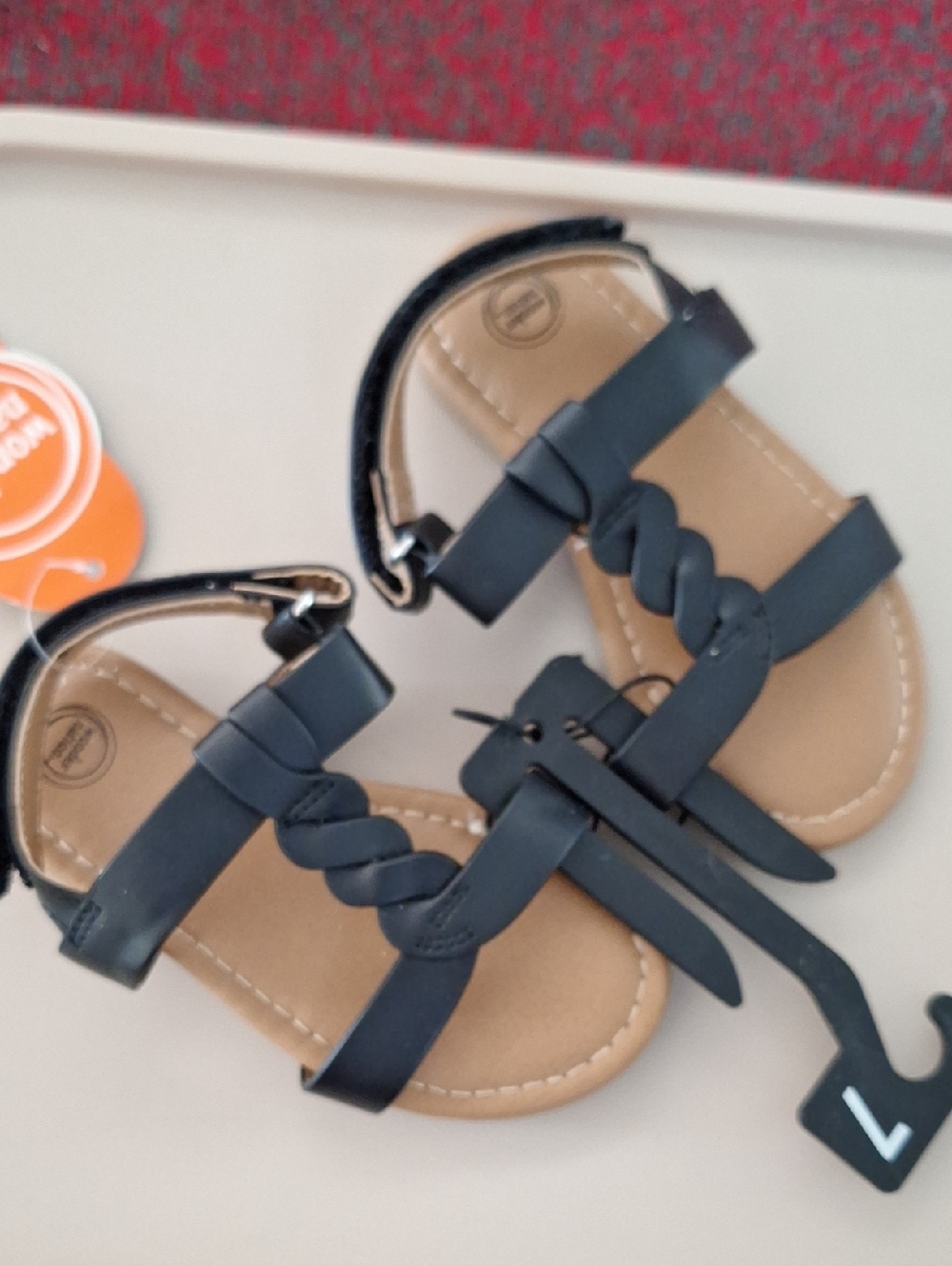 New - Wonder Nation Black Braided Strap Toddler Girls Sandals with Buckle
